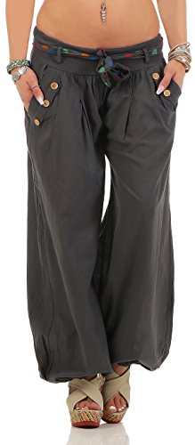 Malito - Damen Haremshose - Leichte Stoffhose aus Baumwolle - Bequeme Hippie Sommerhose für warme Tage - Aladinhose/Pumphose 3417 (Dunkelgrau)