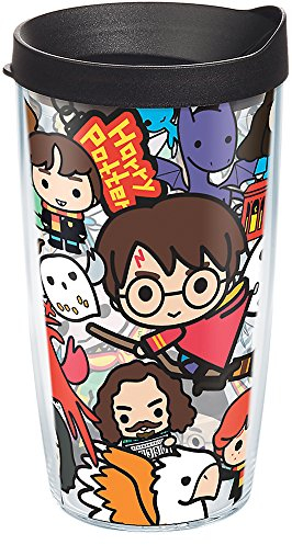 Tervis 1267929 Harry Potter - Group Charms Tumbler with Wrap and Black Lid 24oz, Clear