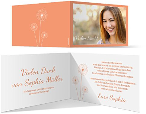 Kartenmachen.de Personalisierte Konfirmation Dankeskarten Danksagungskarten Danksagung Konfirmationskarten - Pusteblume in Apricot