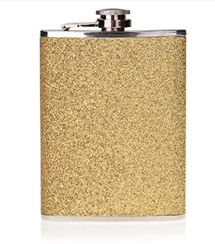 7oz Stainless Steel Hip Flask with Glitter Wrap (Gold)