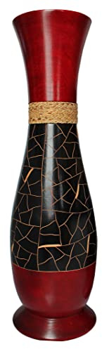 Blumenvase Holzvase Bodenvase Tischvase Dekovase für Dekoration mehrere Größe & Muster aus Mangoholz (rot schwarz, 12 x 12 x 51 cm)