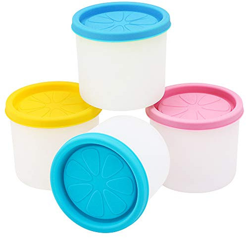 Ice Cream Freezer Containers, Beasea 4pcs 6 oz Homemade Ice Cream Containers Reusable, Mini Silicone Ice Cream Storage Containers Dessert Containers with Lids for Meal Prep, Soup and Food Storage