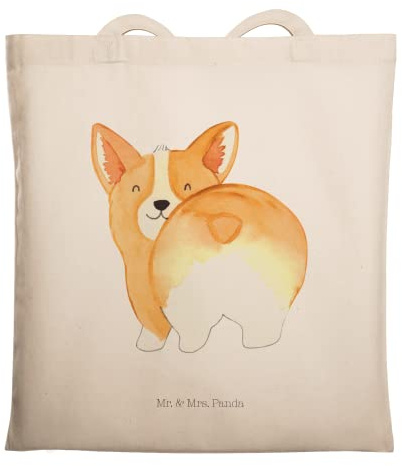 Mr. & Mrs. Panda canvas tasche Corgi Po - Geschenk, Hund, Jutebeutel, Stoffbeutel, Corgie, Schultasche, Spruch, Sprüche, Tote Bag, Selbstliebe, Laptoptasche
