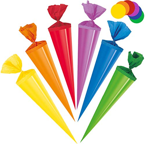 alles-meine.de GmbH 5 Stück Schultüten - 35 cm - bunter Farb-Mix - Zuckertüten - rund - Dekoschultüte - Deko - Schultütenbaum Zuckertütenbaum - Jungen Mädchen - einfarbig - Roh..