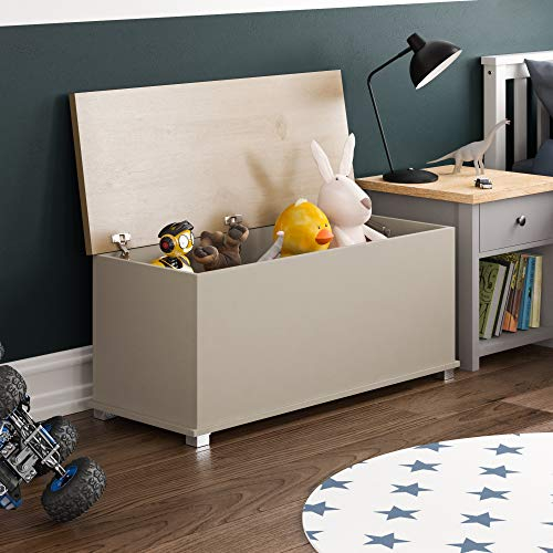 Vida Designs Arlington Toy Box, Wood in Grey, 100x40x48cm - Storage Ottoman with Lift-Up Lid, Ideal for Toys, Bedding & Footstool Use