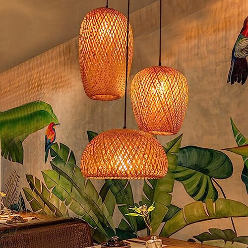 Lustre Rétro En Bambou Naturel Et Rotin Suspension Luminaire Tissée Rétro Créative À La Main Réglable En Hauteur Lumières Lustre Utilisées Dans La Salle À Manger Chambre Salon Café Plafonnier