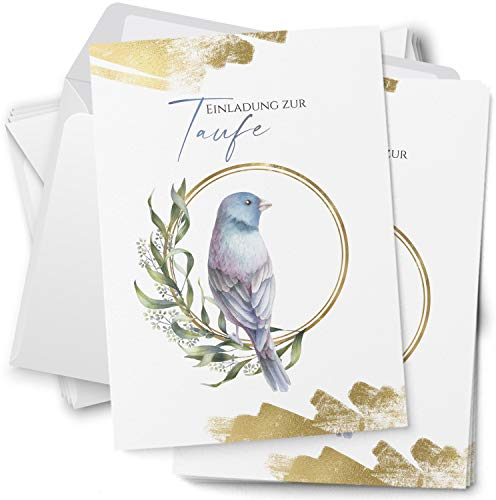 10 Einladungskarten Taufe mit Umschlägen Motiv Vogel Taube weiss grün Einladung Karten zur Feier Jungen Mädchen rosa blau