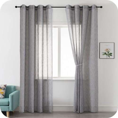 GIRASOLE HOME Coppia Tende Voile Semitrasparenti Effetto Lino Tenda per Soggiorno Camera Balcone Finestra e Interni 2 Pannelli con Occhielli (Grigio, 140x290cm)