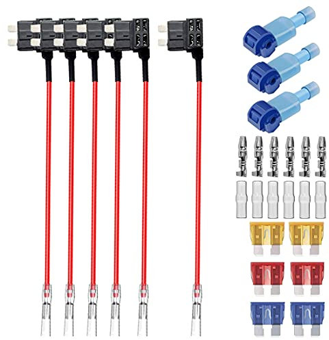 GUUZI 6pcs 12V-24V ACU Adaptateur de Fusible Standard Add-A-Circuit avec Faisceau de Câbles,Porte-Fusible Moyen avec 6pcs Fusibles de Remplacement(5A/10A/15A)
