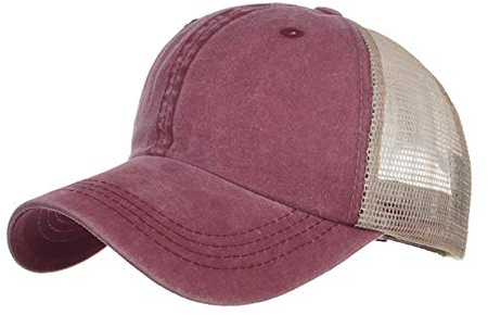 CLAPE Atmunsaktive Mesh Baseball Cap Gewaschene Baumwolle Vintage Basecap Sommer Trucker Snapback Cap Verstellbar Outdoor Sports Caps WineRed ZM02