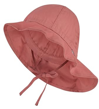 Sterntaler Sonnenhut - Unisex Sommerhut - UV-Schutz 50+ Mütze mit breiter Krempe und Größenregulierung - Nackenschutz - Bindebänder - Baby Kinder Kopfbedeckung aus Popeline (Bio) - Rosenholz,Größe 43