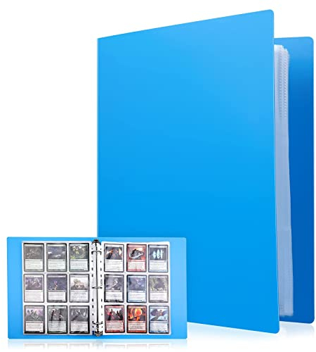 Lictin Sammelkarten Album 540 Pockets Karten Folien Sammelmappe,Transparent Sammelkarten Karten Hüllen Sammelkarten Hülle mit Blau wasserdichter Box