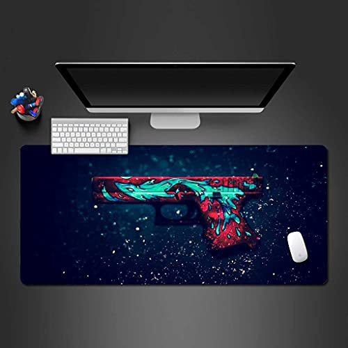 KJXNED - Tapis de Souris Gaming XXL 800x300 mm Pistolet Rouge Gamer Mouse Pad Surface Antiderapant Base en Caoutchouc Antidérapante pour Gamer PC et Ordinateur Portable