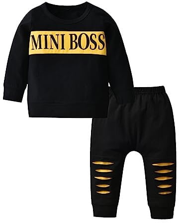 Planooar Baby Clothes Set Baby Boys Clothes Outfit Long Sleeve Letter Print T-Shirt Top + Pants Clothes (18-24 Months) Black