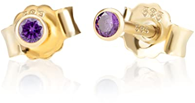 NKlaus Paar 2,5mm 585 Gelb Gold 14 Karat Ohrstecker Kristall Zirkonia Amethyst Butterfly Verschluss Damen Mädchen 10998