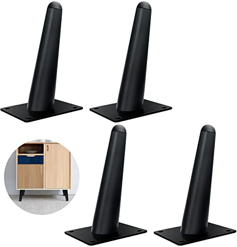Lot de 4 pieds de meubles obliques en métal noir conique moderne du milieu du siècle - Pieds de rechange pour table basse, bureau, commode, bricolage