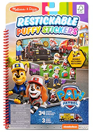Melissa & Doug Wiederverwendbares Stickeralbum PAW Patrol Big Truck Pups - mit 34 wiederverwendbaren Aufklebern und 3 Szenen für kreative Bilder, für Kinder ab 3 Jahren - FSC zertifizierte