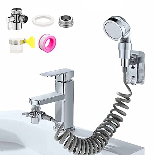 Shower Attachment for Bath Taps, Handheld Wash Basin Shower Head with Telescopic Hose and Tap Adapter 22mm G1/2 for Hair Washing Pet Showering Bathroom Utility Room Laundry Tub