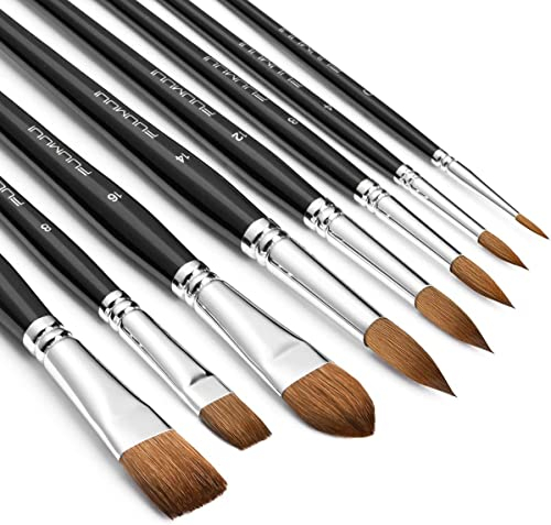 Fuumuui 8 Pinsel Set - Verschiedene Formen mit Flacher, Runder, Spitzer Katzenzunge, Ovaler Waschung, Perfekt für die Malerei mit Aquarell Acryl Gouache Tinten