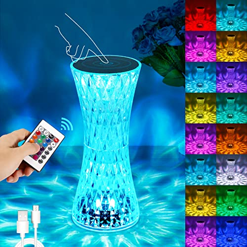 DEECOZY LED Tischlampe aus Kristall, 16 Farben & 4 Modi Touch Control Rose Rose Crystal Lamp Kristall Lampe Tischlampe Mit Fernbedienung RGB Farbwechsel Nachtlicht für Schlafzimmer Wohnzimmer