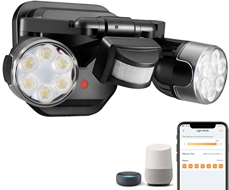 OREiN Intelligente Led Strahler mit Bewegungsmelder Außen1600Lm, 450° Drehwinkel, 12W=150W, 3 Arbeitsmodi, 5000K IP65 Aussenstrahler kompatibel mit Alexa/Google Home für Garage, Hof