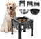 Lewondr Gamelle Surélevée pour Chien & Chat, Bol d'eau en Acier Inoxydable avec 1 Gamelle d'alimentation Lente, Support de Gamelle avec 3 Hauteurs Réglables pour Animaux de Différentes Tailles, Noir