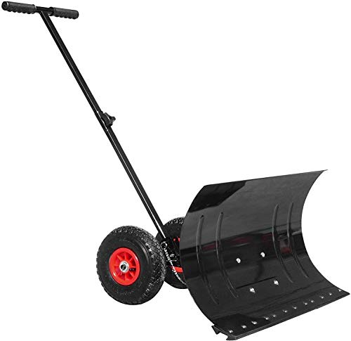 schneeschaufel, Schwerlast-Schneeschieber Aus Metall, Schneeräumschaufel Mit Rad, Schneepflug Mit Großem Schild Und Höhenverstellbarem Griff, Schneepflug for Die Auffahrt Oder Gehwegreinigung