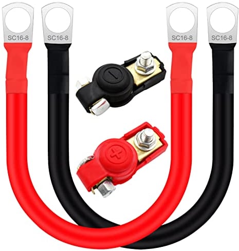 HuaLiSiJi Batteriekabel mit Klemmen 12V 24V Batterie Verbindungskabel 16mm² 5AWG M8 Autobatterie Kabel mit Ringösen Batterie Kabelsatz für Auto,LKW, Solar, Marine,Motorrad (50cm+2BT)