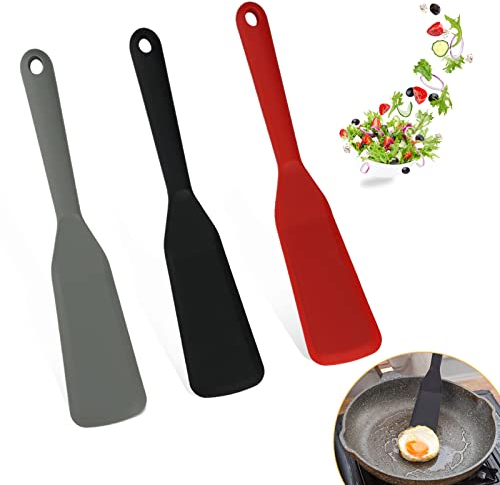 Silikonspatel Mini Espatula Silicona Cocina,Spatula Wender Crepes Paleta Lengua Silicona,Pequeñas Espátulas de Silicona Espátula Cocina utensilios Antihaft-Kochspatel (Rojo, Negro y Gris- 25x5cm)