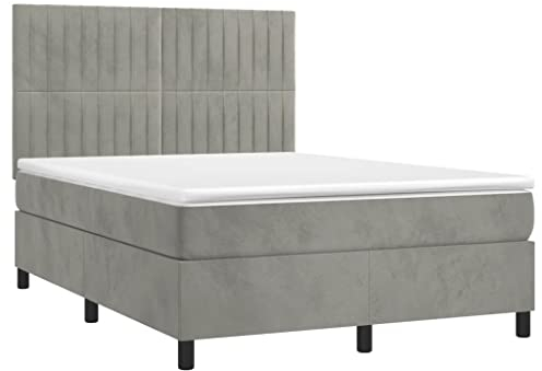 vidaXL Boxspringbett mit Matratze Doppelbett Polsterbett Bettgestell Bett Bettrahmen Lattenrost Hotelbett Schlafzimmerbett Hellgrau 140x200cm Samt