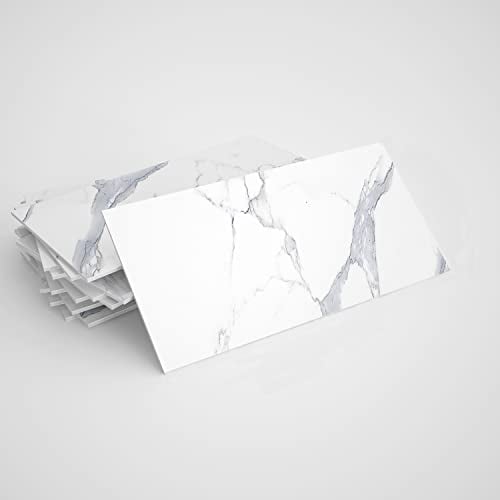 Alwayspon 32PcsX4inchX8inch White Marble Effect Vinyl Wall Tile Transfers Sticker, Peel and Stick Self-Adhesive Splashback, Foaming Sticky Back Stick On Tile Decals Sticker for Kitchen Bathroom Wall