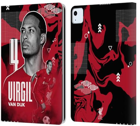 Head Case Designs Licenciado Oficialmente Liverpool Football Club Virgil Van Dijk 2022/23 Primer Equipo Carcasa de Cuero Tipo Libro Compatible con Apple iPad Air 2020/2022