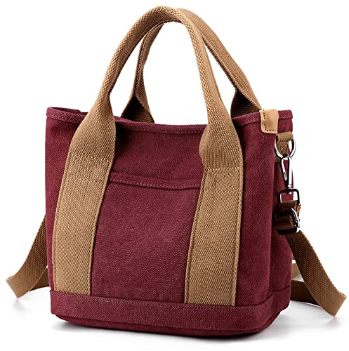 zhongningyifeng Bolso de mano para mujer pequeño con múltiples bolsillos, bolsas de lona con cremallera, bolso Hobo para la escuela, viajes, trabajo, uso diario (magenta, pequeño)