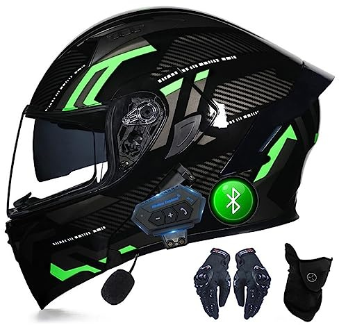 Motorrad Bluetooth Helm Mit Handschuhen Und Gesichtsabdeckung, DOT/ECE Genehmigt Flip-up Helm Modular Helm, Doppel Sonnenblende Vollhelm, Abnehmbare Und Waschbare Futter, M~XXL