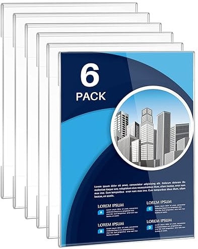 WenYa A4 Acrylic Wall Sign Holder - 6 Pack Frameless Self-Adhesive Poster Display Frames for Office, Home, Store, Restaurant - No Drilling Needed, Clear Document Memo Board