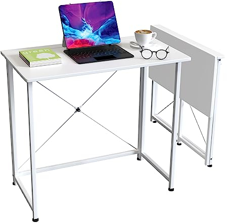 Mesa Plegable Portatil Escritorio Blanco Mesa Escritorio Ordenador de Oficina Mesas Plegables Cocina Mesa Abatible de Madera y Acero Mesa de Trabajo 80x45.5x74 cm Mesa de Estudio Puesto de Trabajo