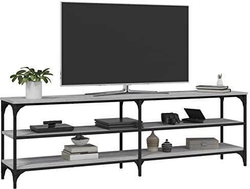 Gecheer Meuble TV de Style Industriel Meuble TV de 3 étagères Ouvertes Meuble Television Bois de Salon Sonoma Gris 160x30x50 cm Bois d'ingénierie