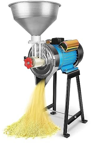 oiakus Heavy Duty Grain Mills, Electric Wet Dry Cereals Grinder Machine, Commercial Grain Mill Grinder Corn Mill, with Funnel for Flour Rice Feed Coffee Pellet In Powder