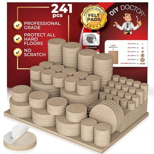 DIY Doctor - Felt Furniture Pads Floor Protectors - Huge 241 pcs Felt Pads Pack - Sofa Feet Protectors for Wooden Floors - Felt Pads for Furniture Feet - Chair Leg Floor Protectors For Furniture Legs