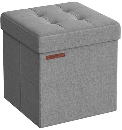SONGMICS 38 cm Sitzbank mit Stauraum, klappbare Sitztruhe, Aufbewahrungsbox, Fußbank, Aschgrau LSF027G12