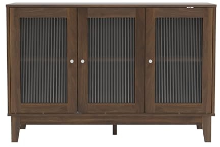 Galano Beverly 3 Door Sideboard - Storage Drawer Cabinet for Living Room, Bedroom, or Kitchen - Freestanding Cabinet for Living Room and Entryway - Walnut