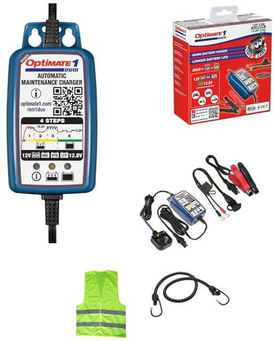 Compatible avec Peugeot CITYSTAR 200 Chargeur DE Batterie Optimate 1 Duo AU Plomb 4 Phases Maintenant DE Charge pour Batterie 12V Plomb (STD, AGM, Gel) ET Lithium 12,8-13,2V