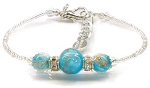 Sospiri Venezia – Damen-Armband mit 3 Murano-Glasperlen, originelles Armband, ideales Schmuckstück als Geschenk, hergestellt in Italien mit Zertifikat (Hellblau)