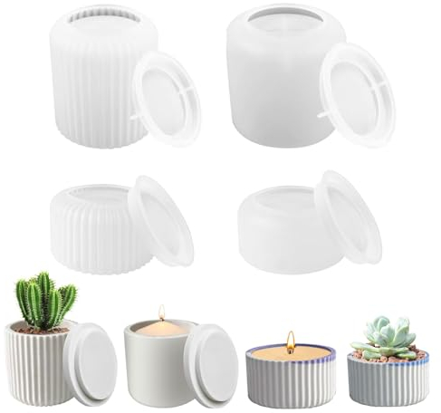 Tesyeux Confezione da 4 stampi in silicone per cactus succulenti, stampo in cemento per vasi di fiori, stampo in silicone per vasi di fiori fai da te, stampi per colata di vasi con coperchio, stampo i