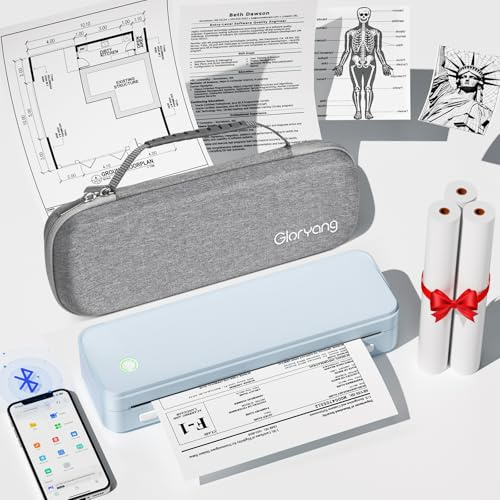 Gloryang Impresora portátil sin Tinta para Viajes, Impresora térmica inalámbrica soporta tamaño Carta de EE. UU. de 8.5 x 11 Pulgadas, máquina Bluetooth Incluye Funda de Transporte y 3 Rollos de Kit