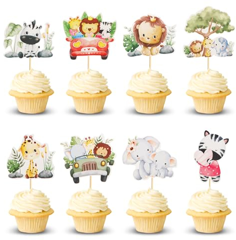 Arthsdite 48Pcs Jungle Safari Animals Cupcake Toppers Cute Woodland Animal Cake Topper Decorations Birthday Party Decoration for Baby Shower Jungle Safari Animal Theme Party Supplies Decor
