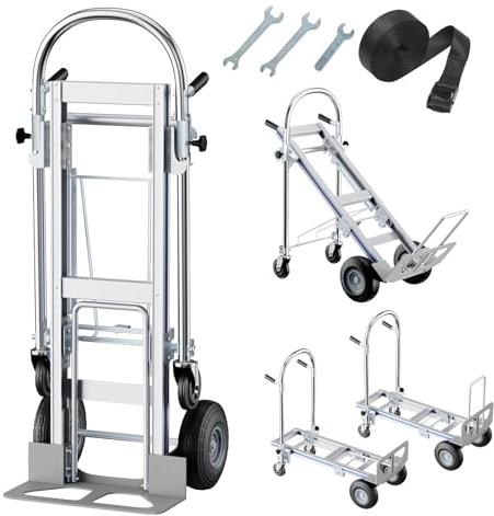 Schwerlast Sackkarre Klappbar, 3-in-1 Transportwagen Handwagen aus Aluminium, 454 kg Tragkraft, Vollgummirädern - Portabel, Ergonomischer Griff, Ideal für Baustellen, Lager, Sowie Innen Außenbereich