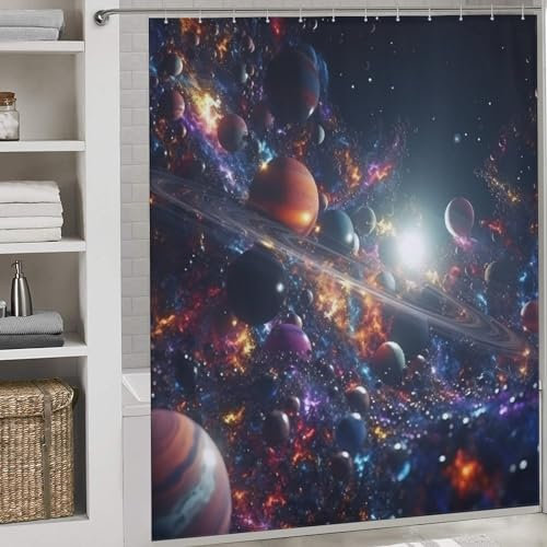 PAZZK buntes Universum Duschvorhang, Duschvorhang Wasserdicht, Mit 12 Haken, Duschvorhang, Badewanne, 72x72Inch (183x183cm)