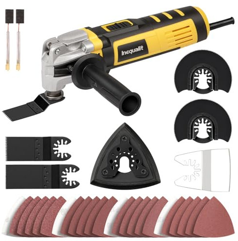 Inequalit Oscillating Tool, 3.5A Oscillating Multi Tool Kit with 6 Variable Speed, 4° Oscillation Angle, Quick Release System and 30-Piece Accessory Set for Cutting, Sanding, Grinding
