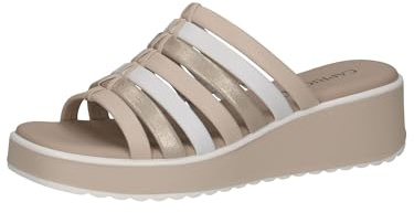 CAPRICE Damen Pantoletten aus Leder mit Keilabsatz, Weiß (White/Lt Gold), 41 EU